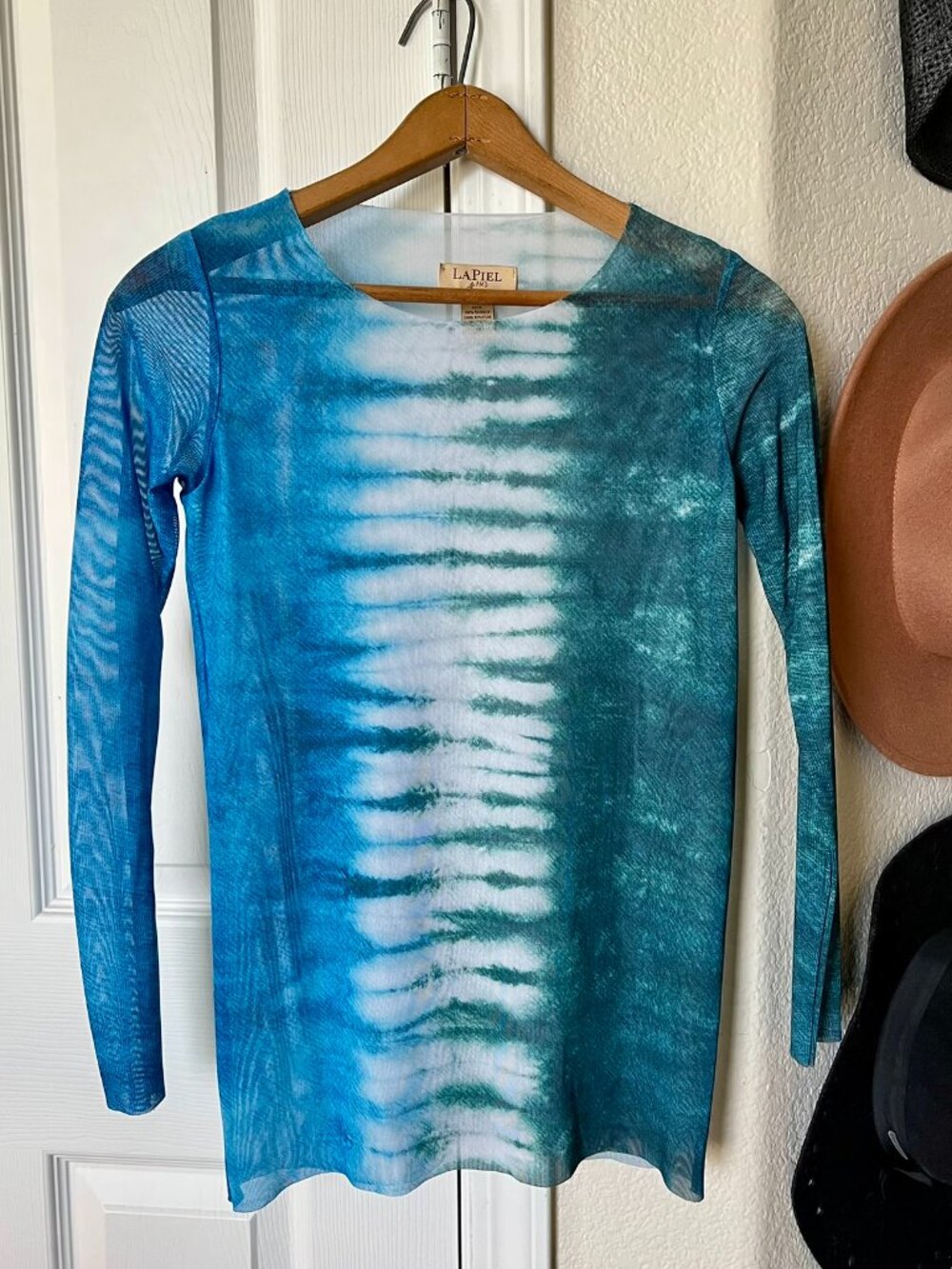 Lapiel AMB Blue Tie Dye Sheer Mesh Long Sleeve Top - One Size